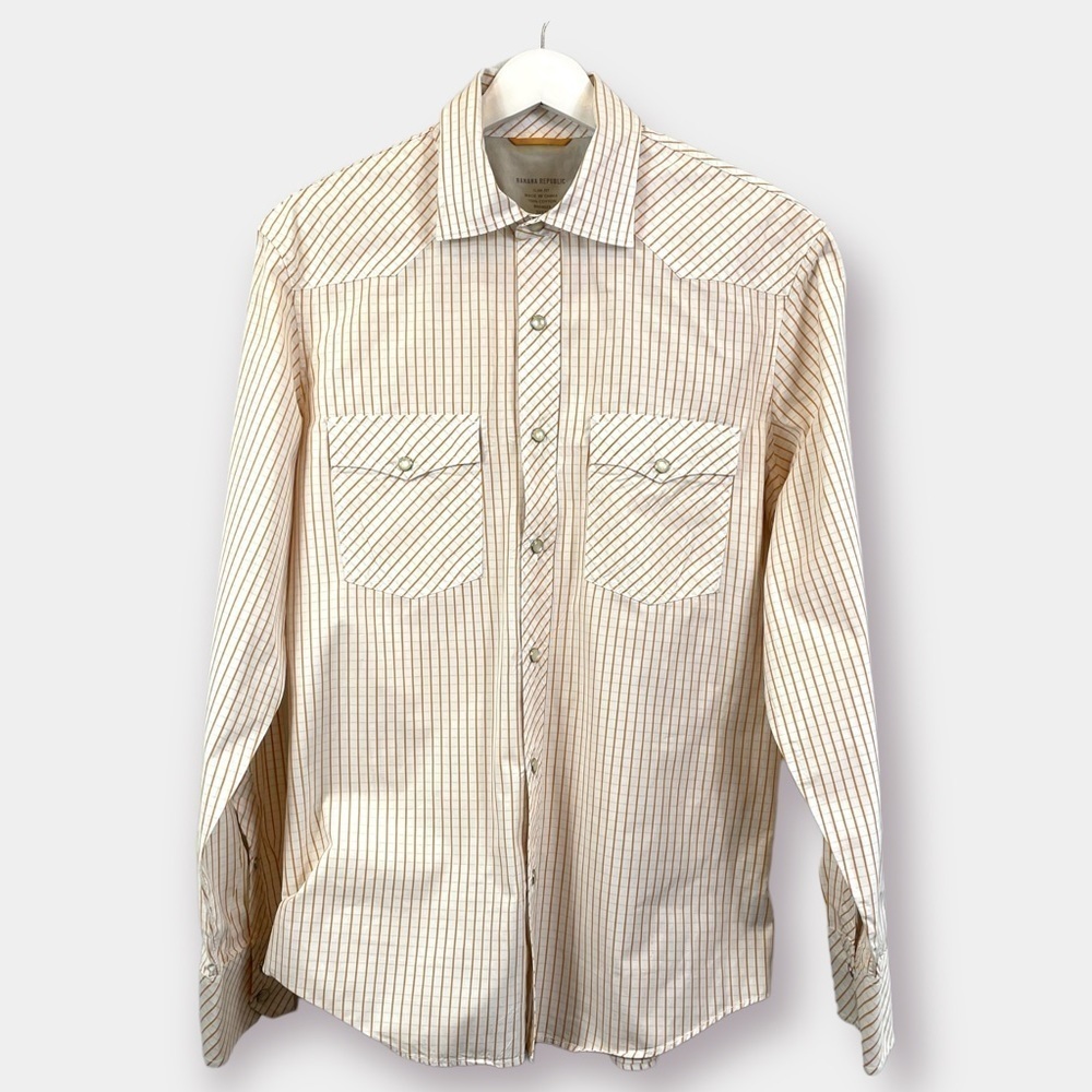 Banana Republic Men's Western Pearl Snaps Long Sleeve Shirt Size Medium Slim Fit